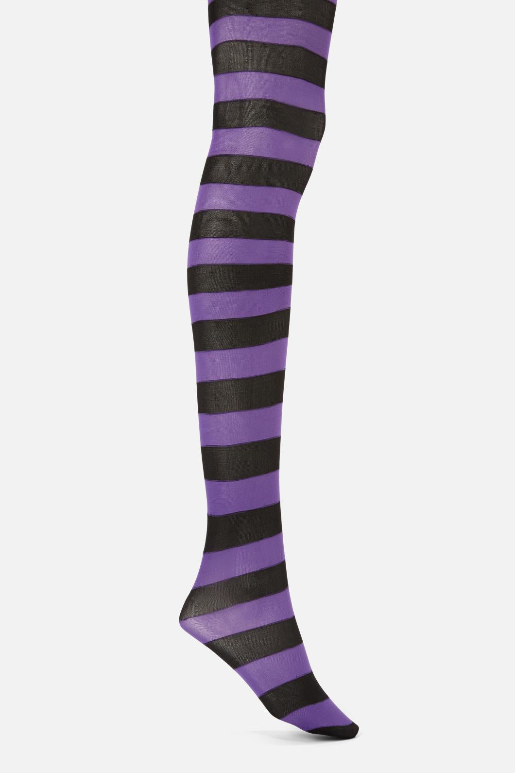 Dangerfield - Purple Black Striped Tights - black-purple