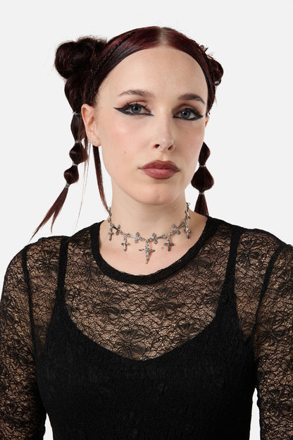 Dangerfield - Crosses Choker Necklace - silver