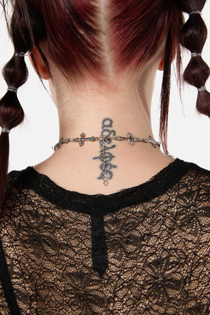 Dangerfield - Crosses Choker Necklace - silver