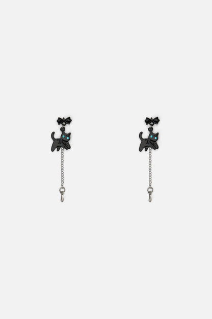 Dangerfield - Bow Cat Drop Earrings - black
