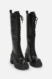 Dangerfield - Knee High Lace Up Boot - black