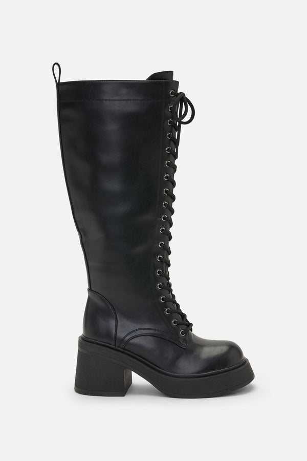 Dangerfield - Knee High Lace Up Boot - black