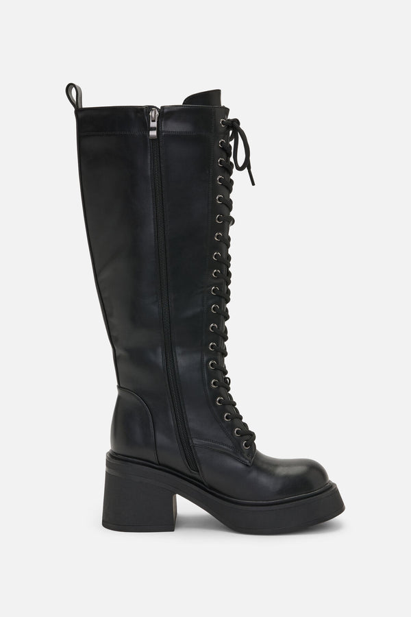 Dangerfield - Knee High Lace Up Boot - black