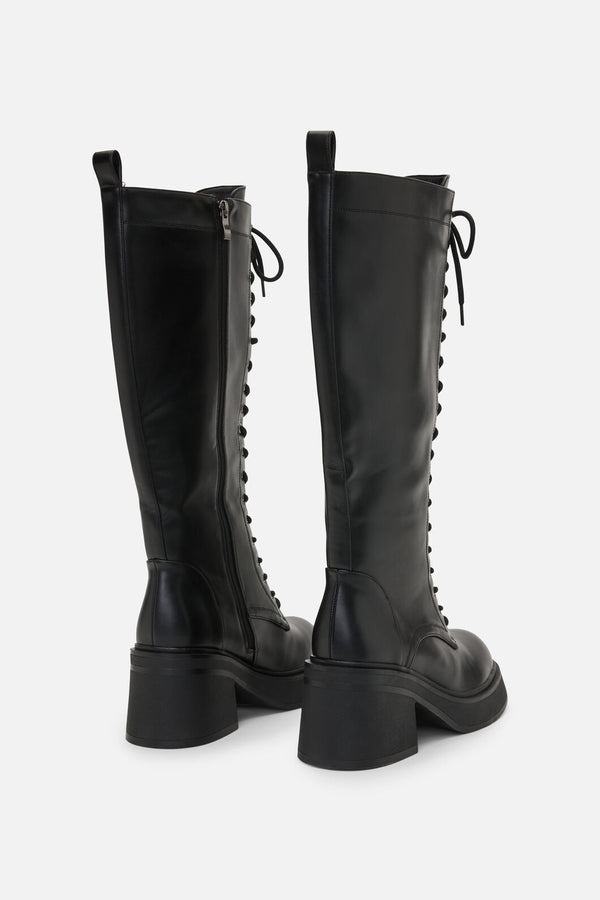 Dangerfield - Knee High Lace Up Boot - black