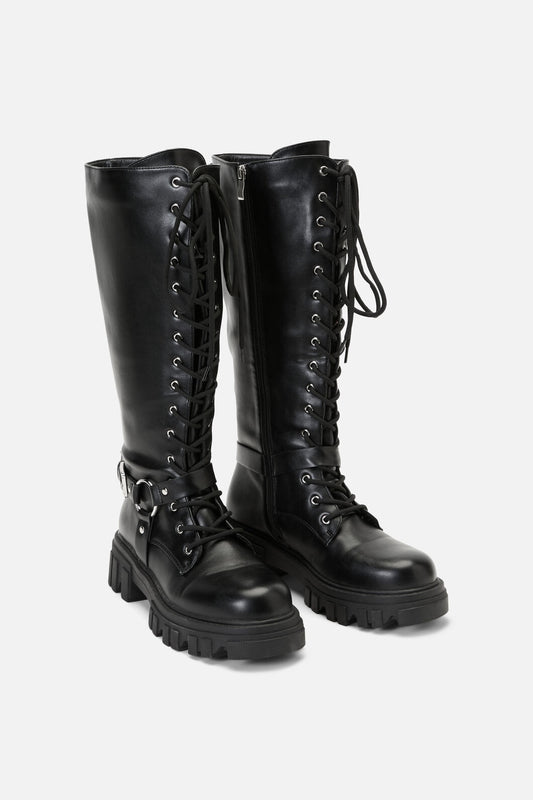 Dangerfield - Biker Detail Knee High Boot - black