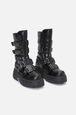 Dangerfield - Strap & Stud Moto Boot - black