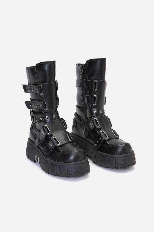 Dangerfield - Strap & Stud Moto Boot - black