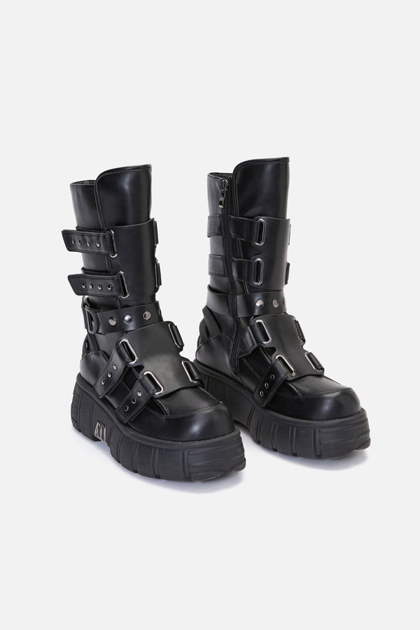 Dangerfield - Strap & Stud Moto Boot - black