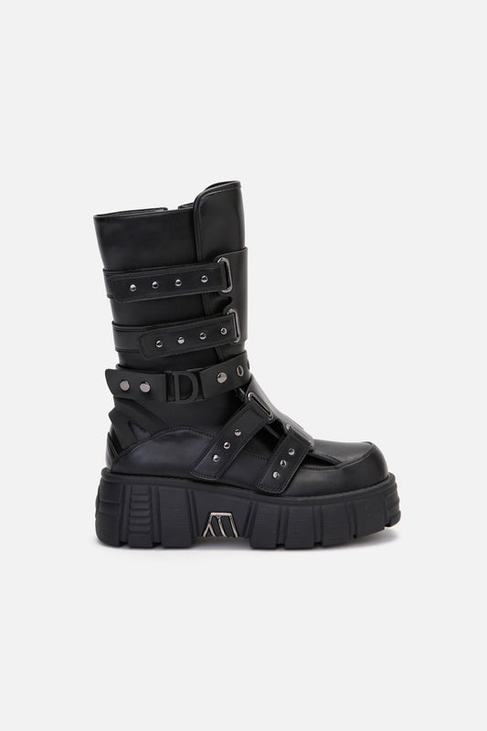 Dangerfield - Strap & Stud Moto Boot - black