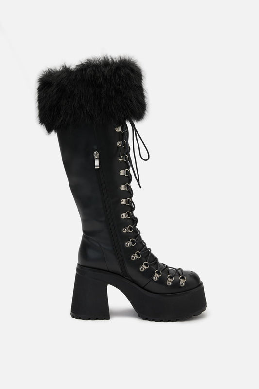 Dangerfield - Removable Faux Fur Knee Boot - black