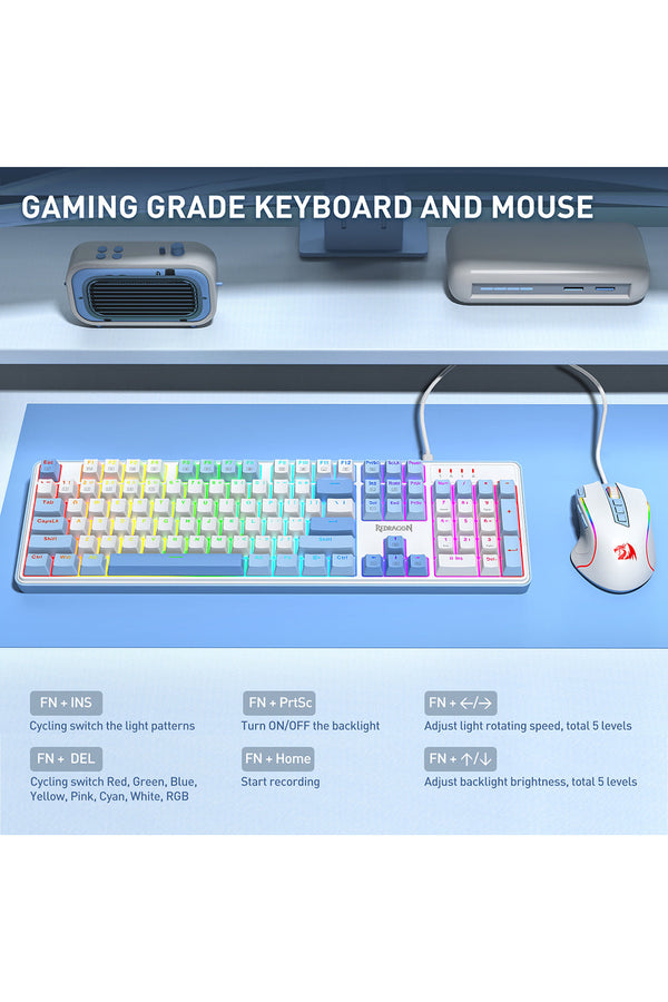 REDRAGON - Redragon S139 White Full Size RGB Mechanical Perfect Gaming Combo - white