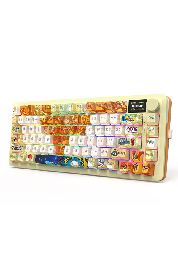 REDRAGON - Redragon K708GF RGB Pro Fleact Yellow 75% LCD Gasket Wireless Mechanical Keyboard - yellow
