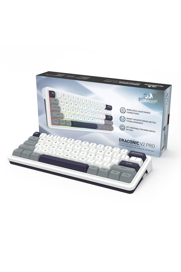 REDRAGON - Redragon K730WGP RGB Pro Draconic V2 Grey 60% Gasket Wireless Mechanical Keyboard - grey