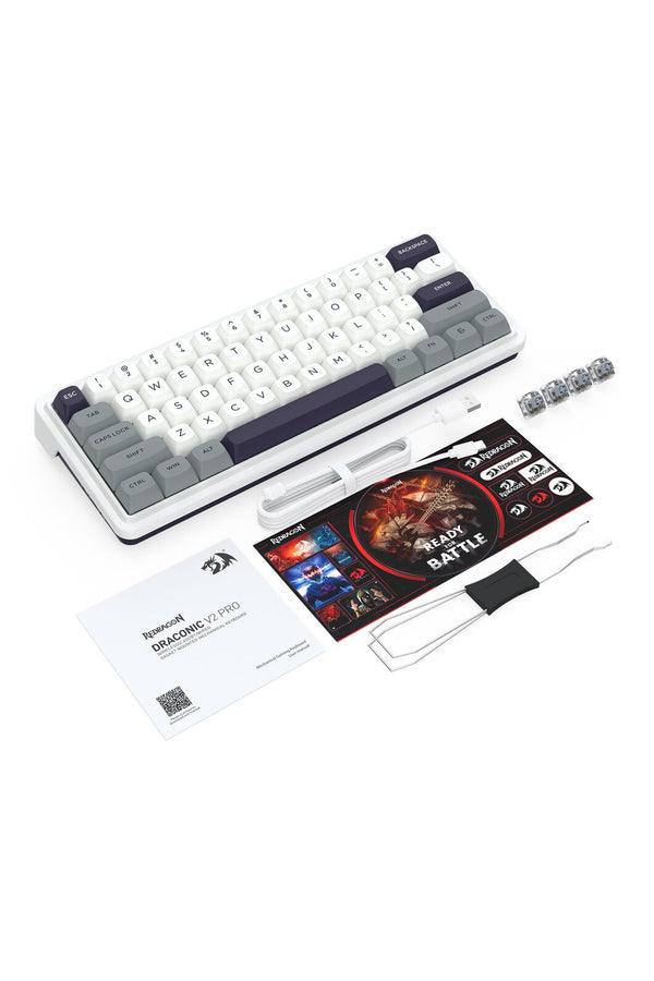 REDRAGON - Redragon K730WGP RGB Pro Draconic V2 Grey 60% Gasket Wireless Mechanical Keyboard - grey