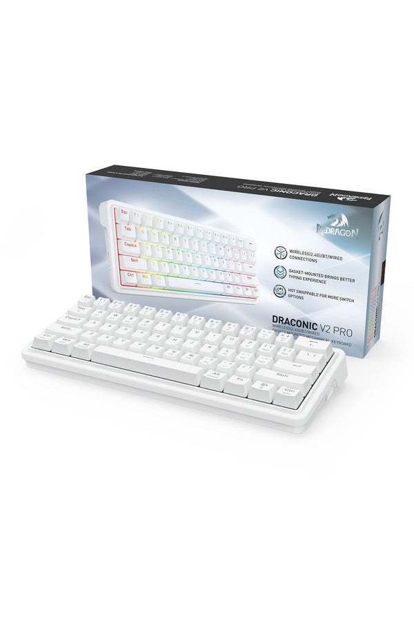 REDRAGON - Redragon K730W RGB Pro Draconic V2 White 60% Gasket Wireless Mechanical Keyboard - white