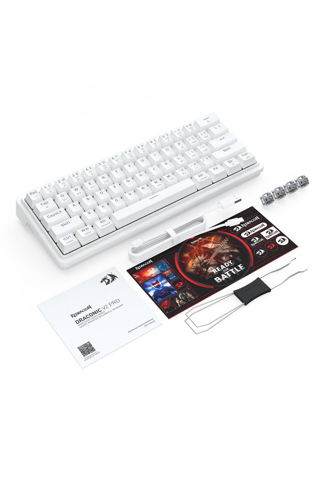 REDRAGON - Redragon K730W RGB Pro Draconic V2 White 60% Gasket Wireless Mechanical Keyboard - white