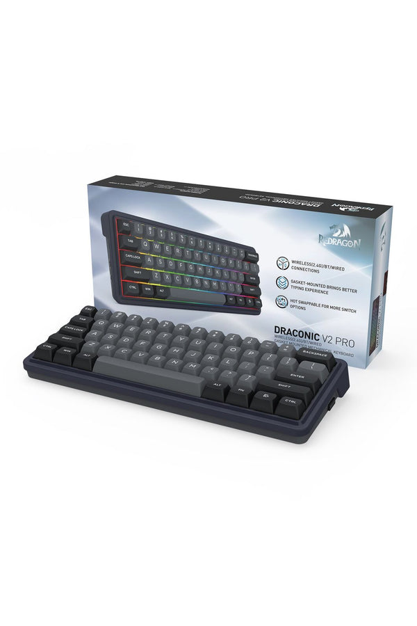 REDRAGON - Redragon K730GB RGB Pro Draconic V2 Black 60% Gasket Wireless Mechanical Keyboard - black