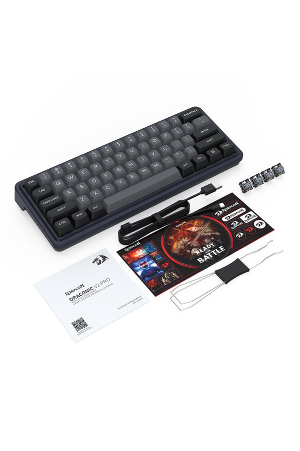 REDRAGON - Redragon K730GB RGB Pro Draconic V2 Black 60% Gasket Wireless Mechanical Keyboard - black