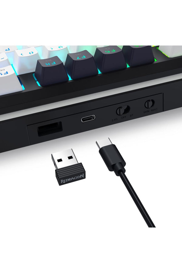 REDRAGON - Redragon K746WB RGB Pro Wildslash LCD Black 84-Key Gasket Wireless Mechanical Keyboard - black