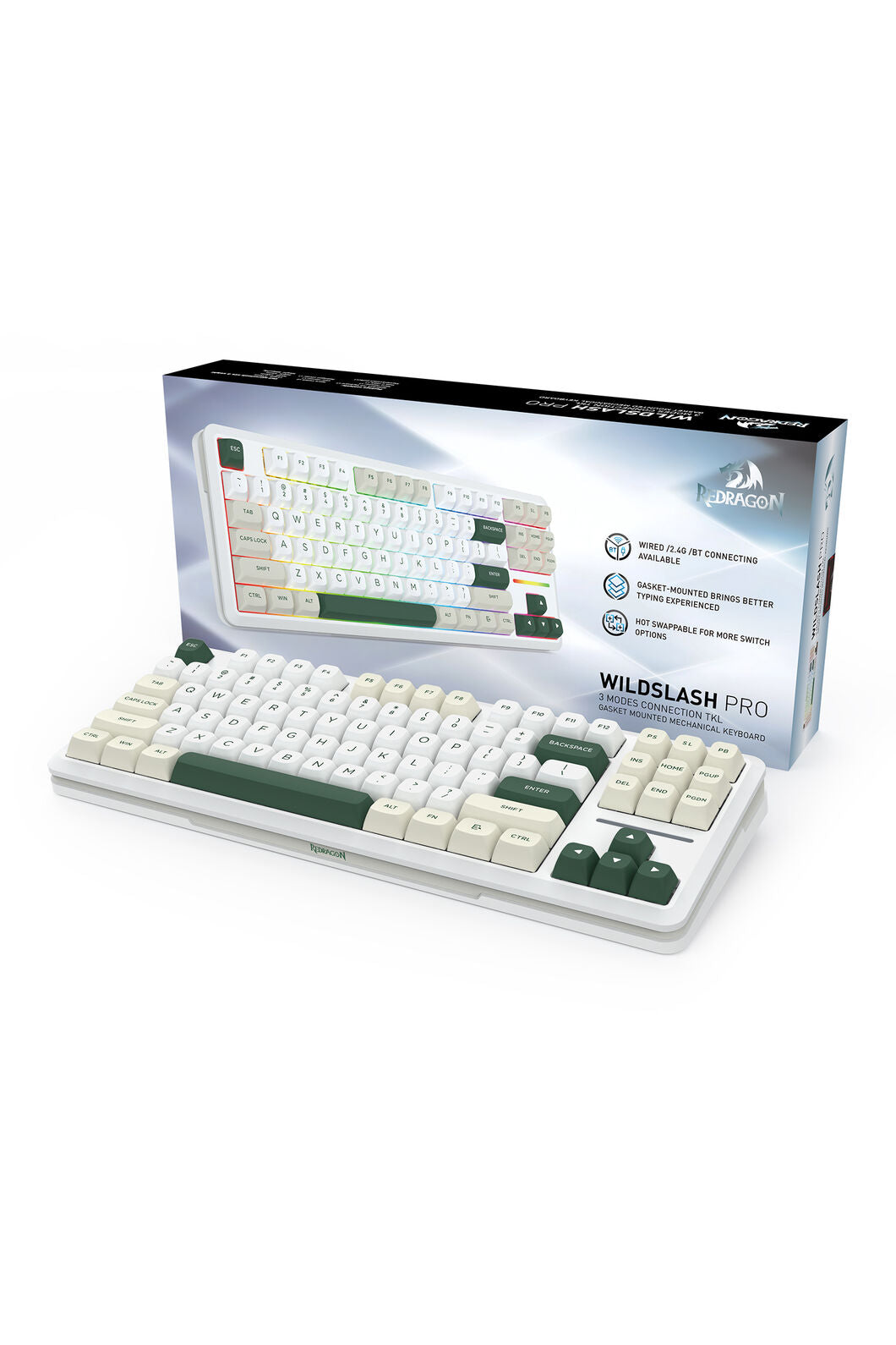 REDRAGON - Redragon K734WCG RGB Pro Wildslash White TKL Gasket Wireless Mechanical Keyboard - white
