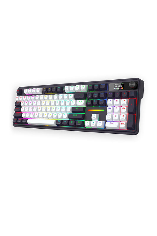 REDRAGON - Redragon K762WB-RGB Pro Terraflare Black/White Tri-Mode Gasket Mechanical Keyboard - black-white