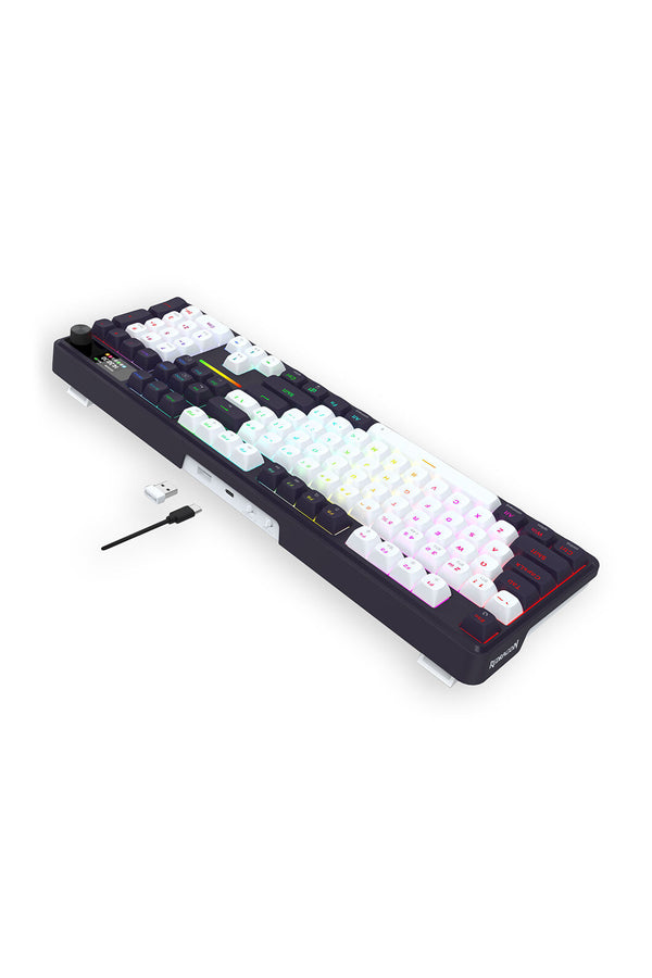REDRAGON - Redragon K762WB-RGB Pro Terraflare Black/White Tri-Mode Gasket Mechanical Keyboard - black-white