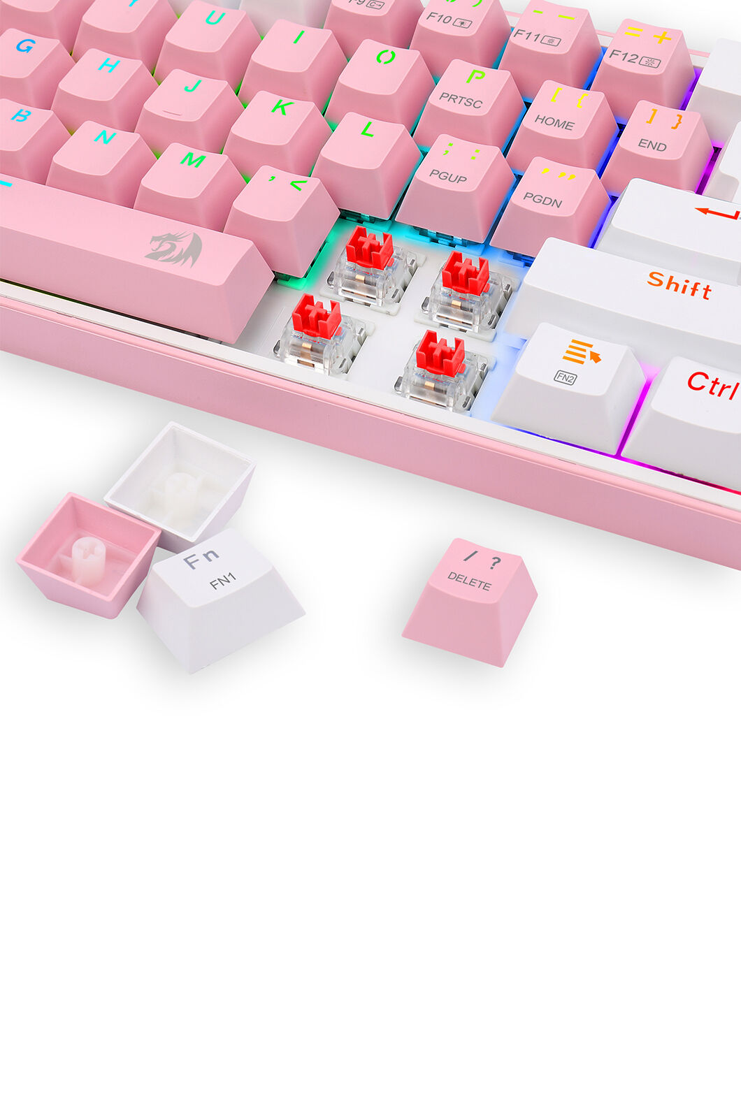 REDRAGON - K616-RGB Fizz Pro 65% KB-Pink/White - pink-white