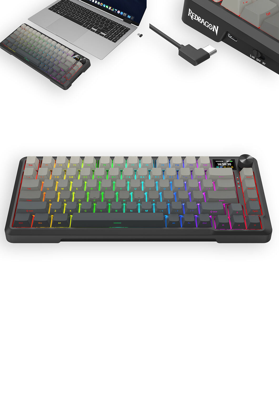 REDRAGON - Redragon K724-PRO BEHEMOTH Black 75% Gasket Tri-Mode Mechanical Gaming Keyboard - black