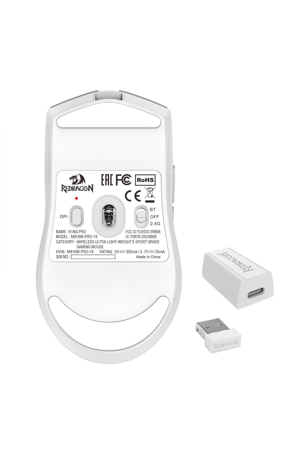 REDRAGON - Redragon M916 Pro 4K K1ng White Ultra Lightweight Wireless Gaming Mouse - white