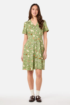 Princess Highway - Cute Dogs Shirt Dress - green