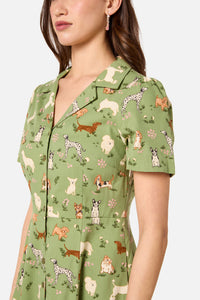 Princess Highway - Cute Dogs Shirt Dress - green
