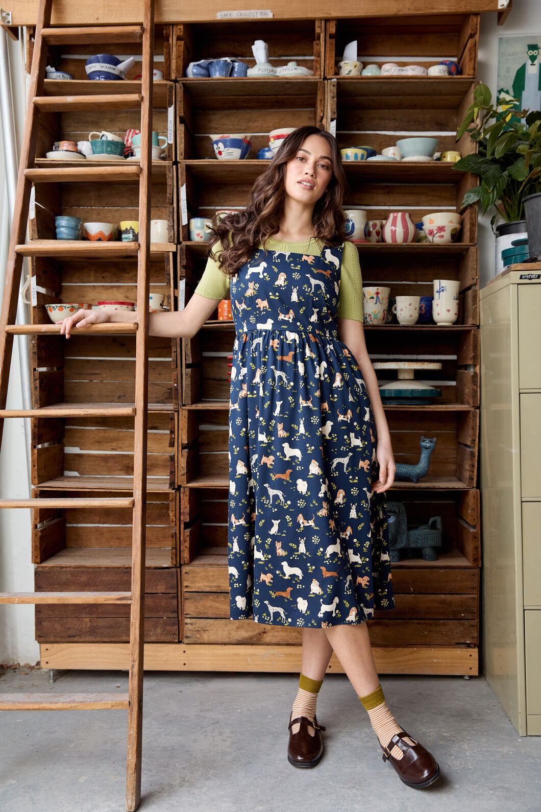 Princess Highway - Cute Dogs Midi Dress - navy
