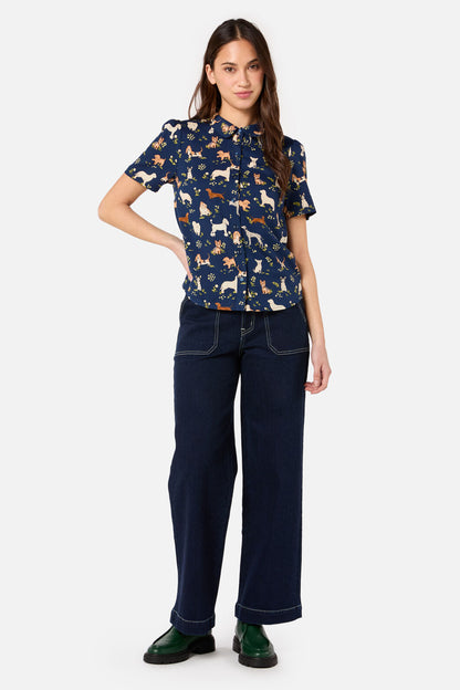 Princess Highway - Cute Dogs Blouse - navy