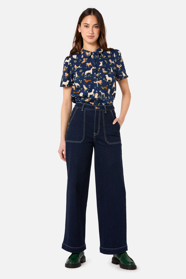 Princess Highway - Cute Dogs Blouse - navy
