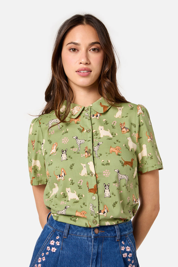 Princess Highway - Cute Dogs Blouse - green