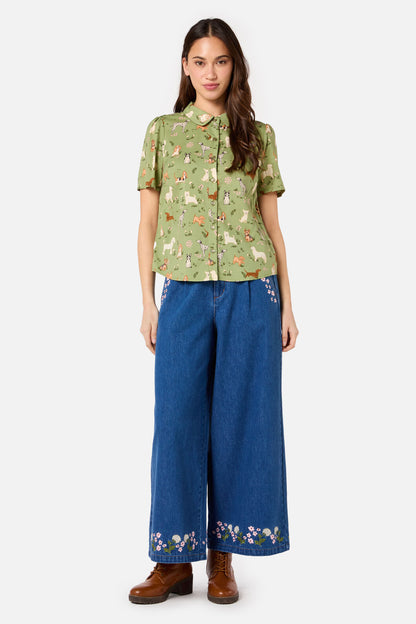 Princess Highway - Cute Dogs Blouse - green