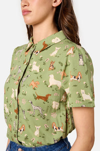 Princess Highway - Cute Dogs Blouse - green