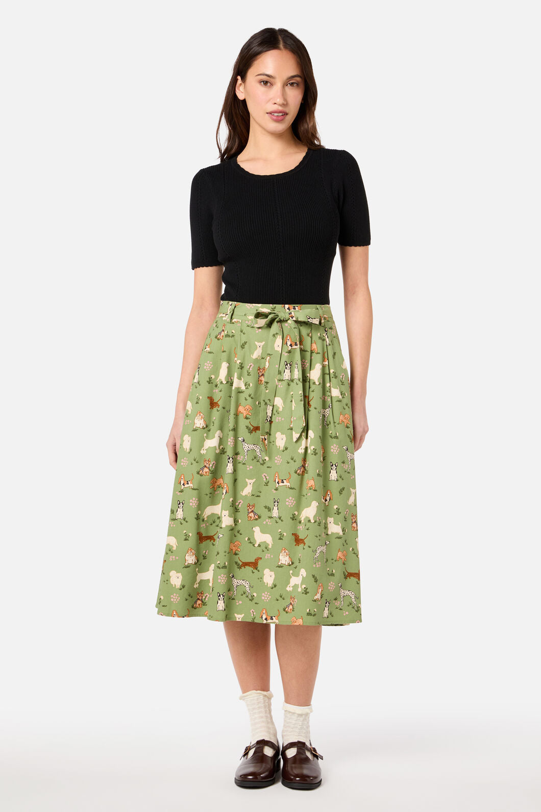 Princess Highway - Cute Dogs Midi Skirt - green