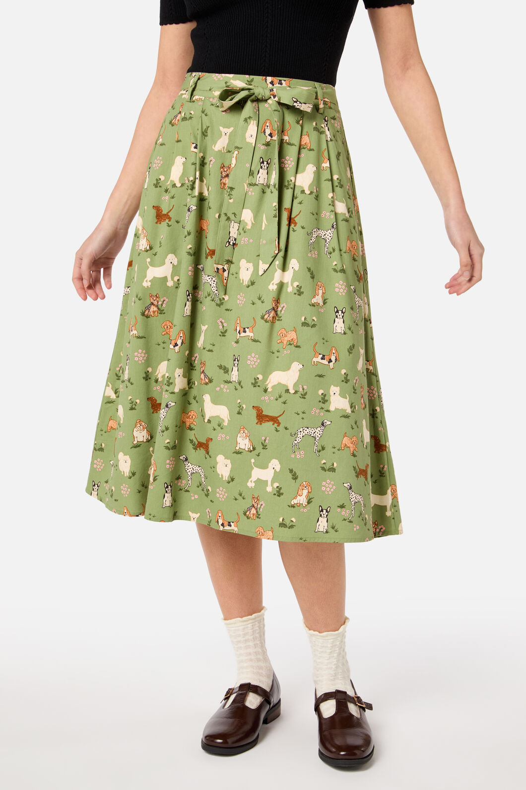 Princess Highway - Cute Dogs Midi Skirt - green