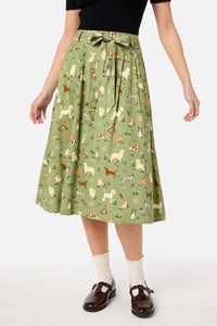 Princess Highway - Cute Dogs Midi Skirt - green