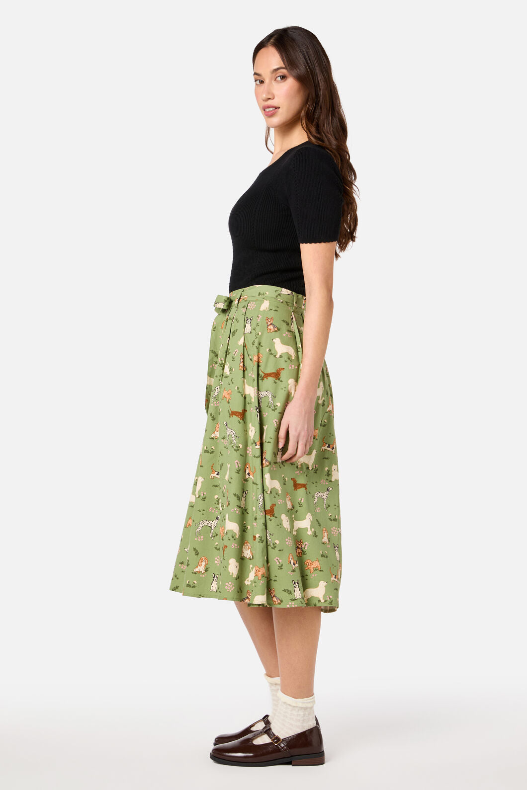 Princess Highway - Cute Dogs Midi Skirt - green