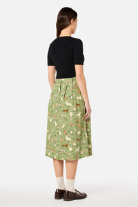 Princess Highway - Cute Dogs Midi Skirt - green