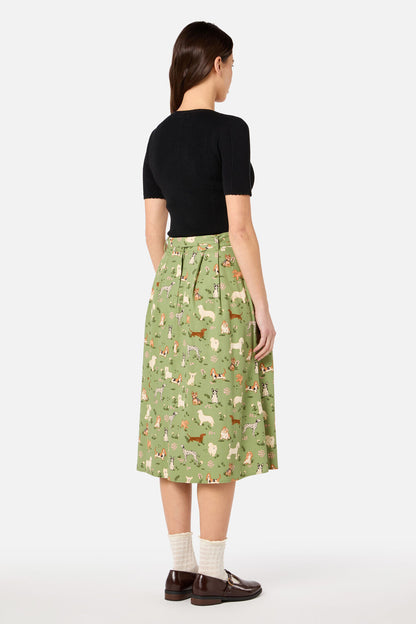 Princess Highway - Cute Dogs Midi Skirt - green