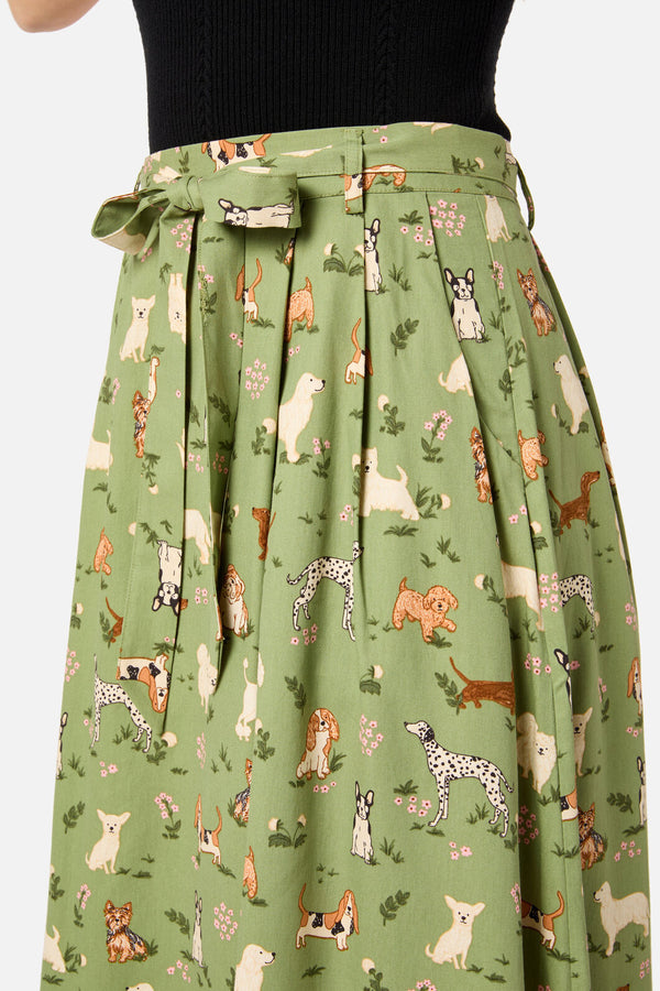 Princess Highway - Cute Dogs Midi Skirt - green