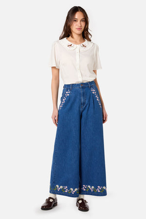 Princess Highway - Cute Dogs Embroidered Blouse - cream