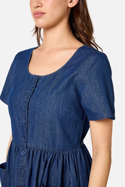Princess Highway - Cute Dogs Embroidered Dress - mid-denim