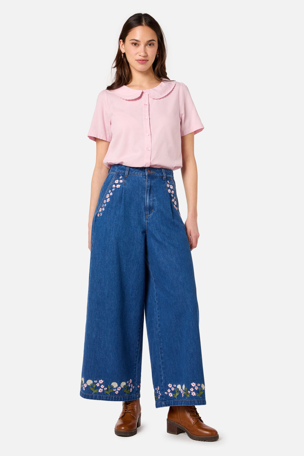 Princess Highway - Dandelions Emb Denim Culotte - mid-denim