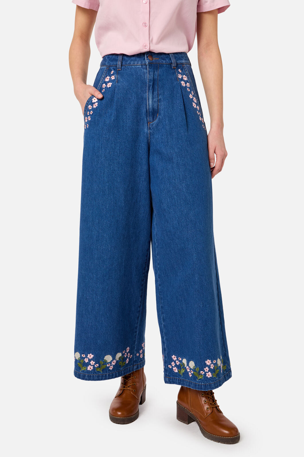 Princess Highway - Dandelions Emb Denim Culotte - mid-denim