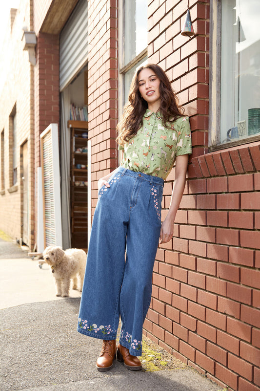 Princess Highway - Dandelions Emb Denim Culotte - mid-denim