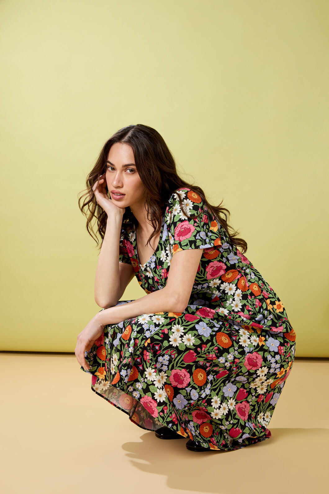 Princess Highway - Floral Field Midi Dress - black